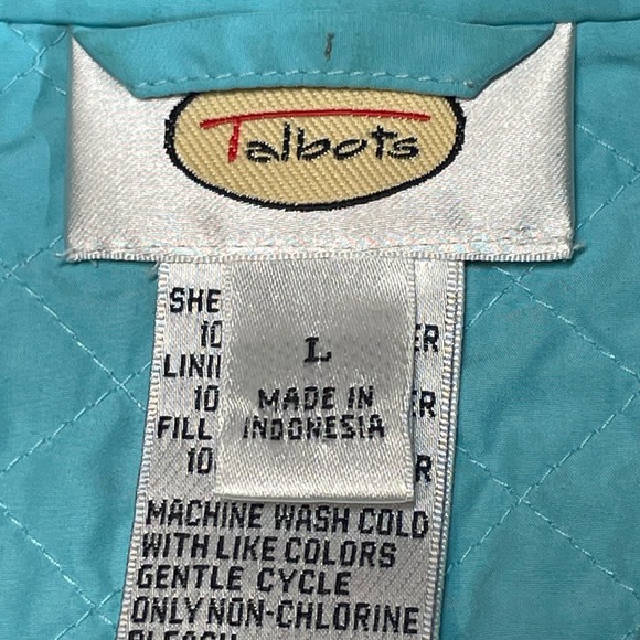 Talbots Quilted Vest Teal Blue Mandarin Collar Snap Front Pockets Women's Size L - Picture 3 of 7